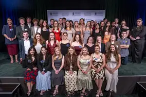 A large group of third-year agriculture students posing for a photo at the Massey Agriculture Awards.