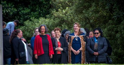Massey University VC, Professor Jan Thomas being welcomed during a Pōwhiri