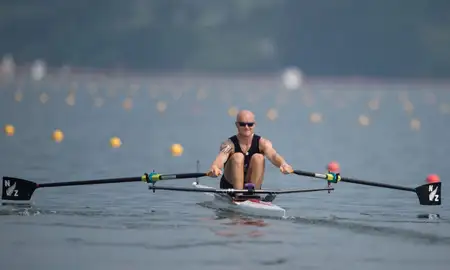 Toby rowing out on a lake