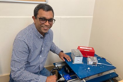 Dr Raj Prasanna with low-cost seismic sensors