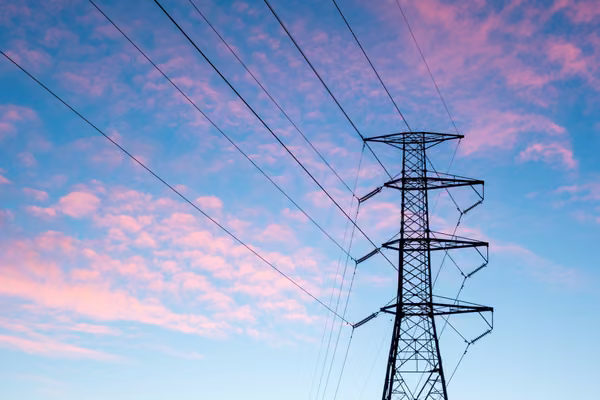 Powerlines against a blue sky