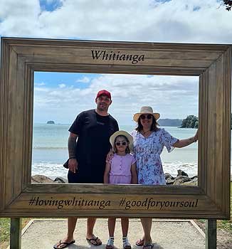 Sam and her whānau in Whitianga