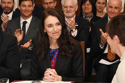 Jacinda Ardern at the swearing in of the new Labour cabinet.
