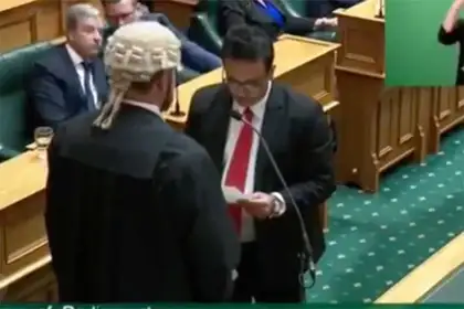 Labour MP Gaurav Sharma being sworn into Parliament