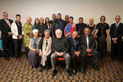The 2019 winners of the Creative New Zealand Te Waka Toi awards. Photo by Andrew Warner and provided by Creative New Zealand.