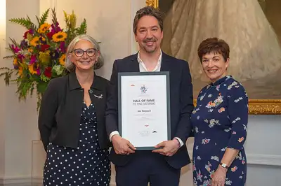 College of Creative Arts Pro Vice-Chancellor Claire Robinson, Jon Toogood and Governor General Rt Hon Dame Patsy Reddy. Photo by Jeff McEwan.