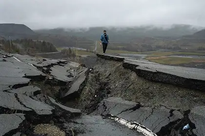Torn up road following an earthquake