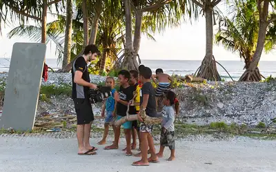 Ben Dickens filming in Tokelau