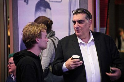 Music technology student Troy Ward, the Systems Tech for the event, and Head of the School of Music and Creative Media Production, André Ktori.