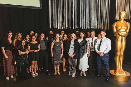 Clair Robinson with Monique Fiso and whanau at the 2020 Wellington Gold Awards