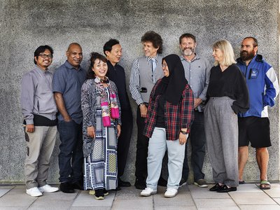 From left: Dr Jony Yulianto, Michael Esop and Dr Minh Hieu Nguyen, Professor James H. Liu and Professor Stuart C. Carr, Nuke Martiarini, Professor Darrin Hodgetts, Dr Veronica Hopner and Dr Pita King.