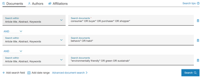 Image showing a search strategy using keywords, truncation symbols and quotation marks in the database Scopus.